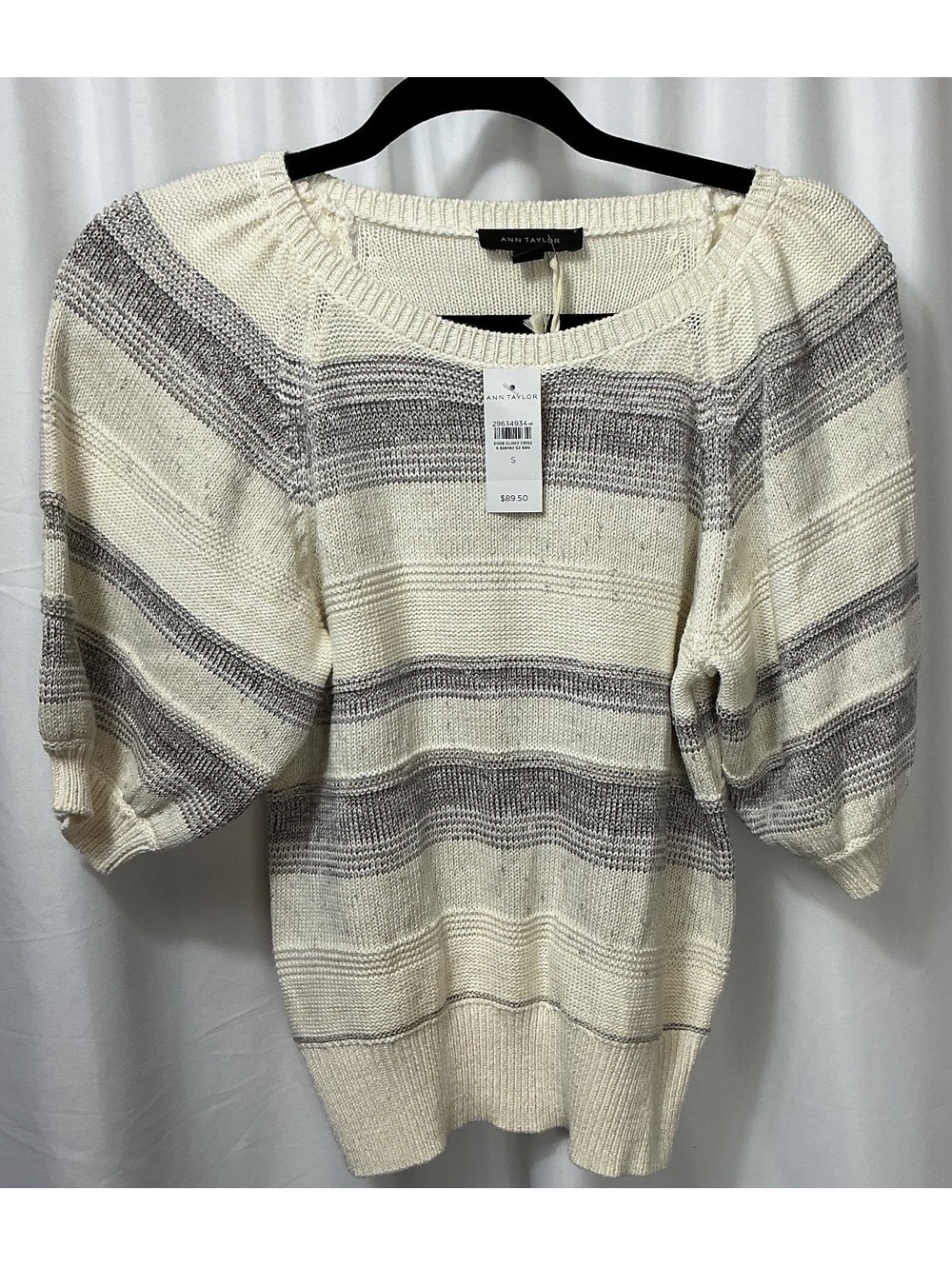 NWT Ann Taylor Women’s S Striped Raglan Puff Sleeve Sweater Preppy work office